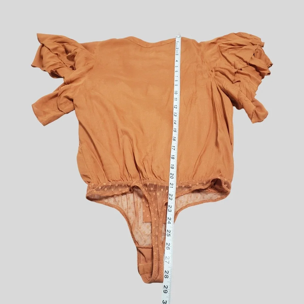 VTG Intimately Free People Call Me Later Bodysuit Orange Mesh Swiss Dot Small